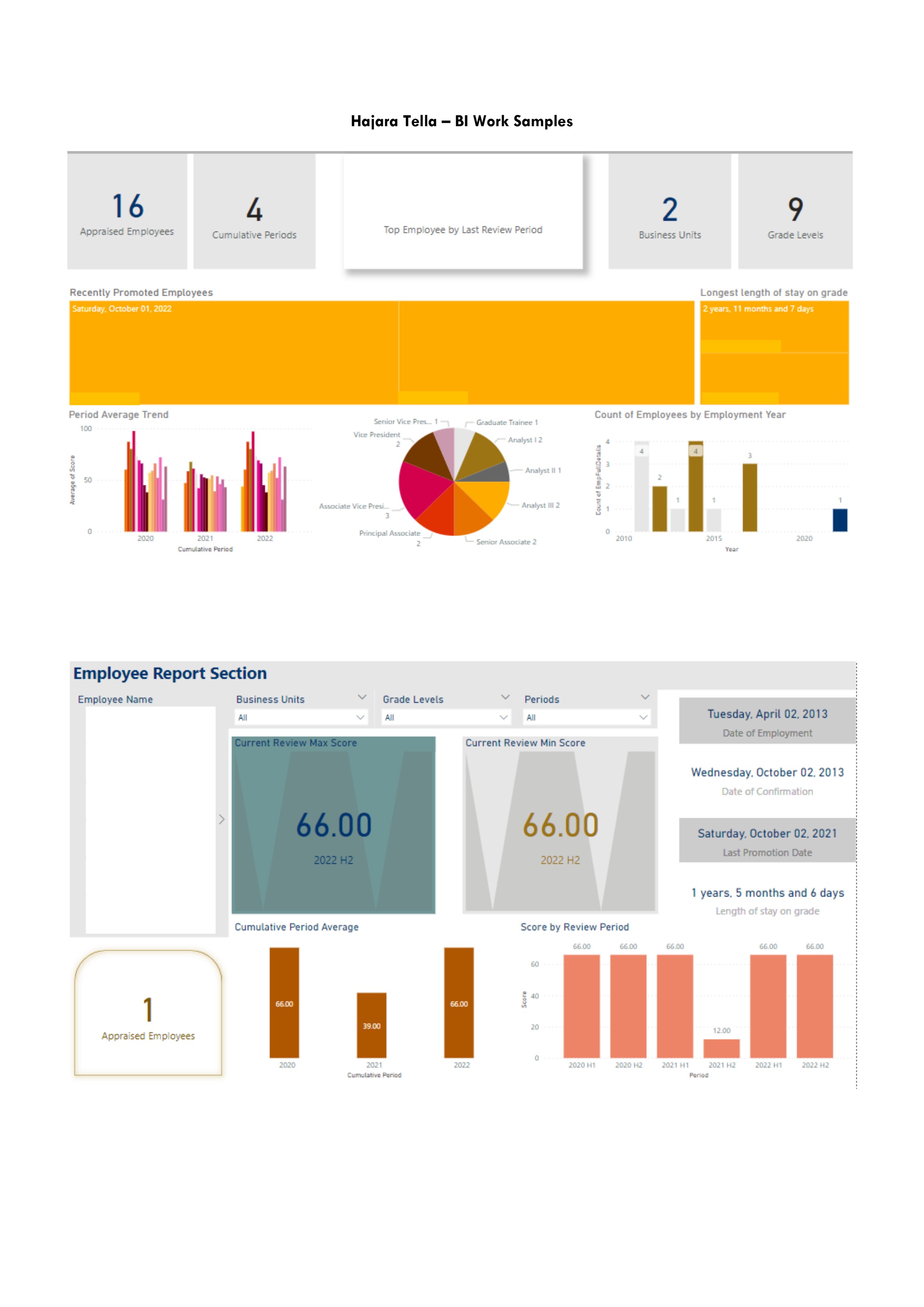Employee Performance BI Dashboard work sample