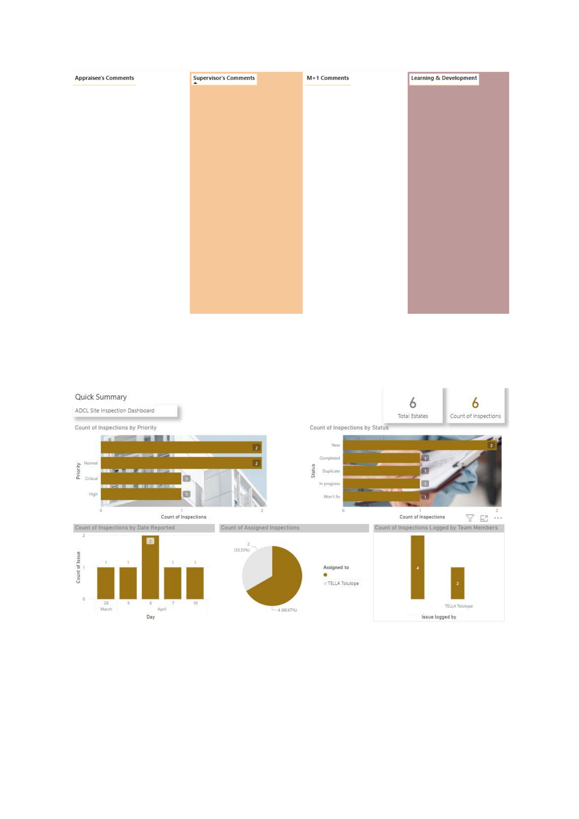 ADCL Site Inspection Dashboard work sample