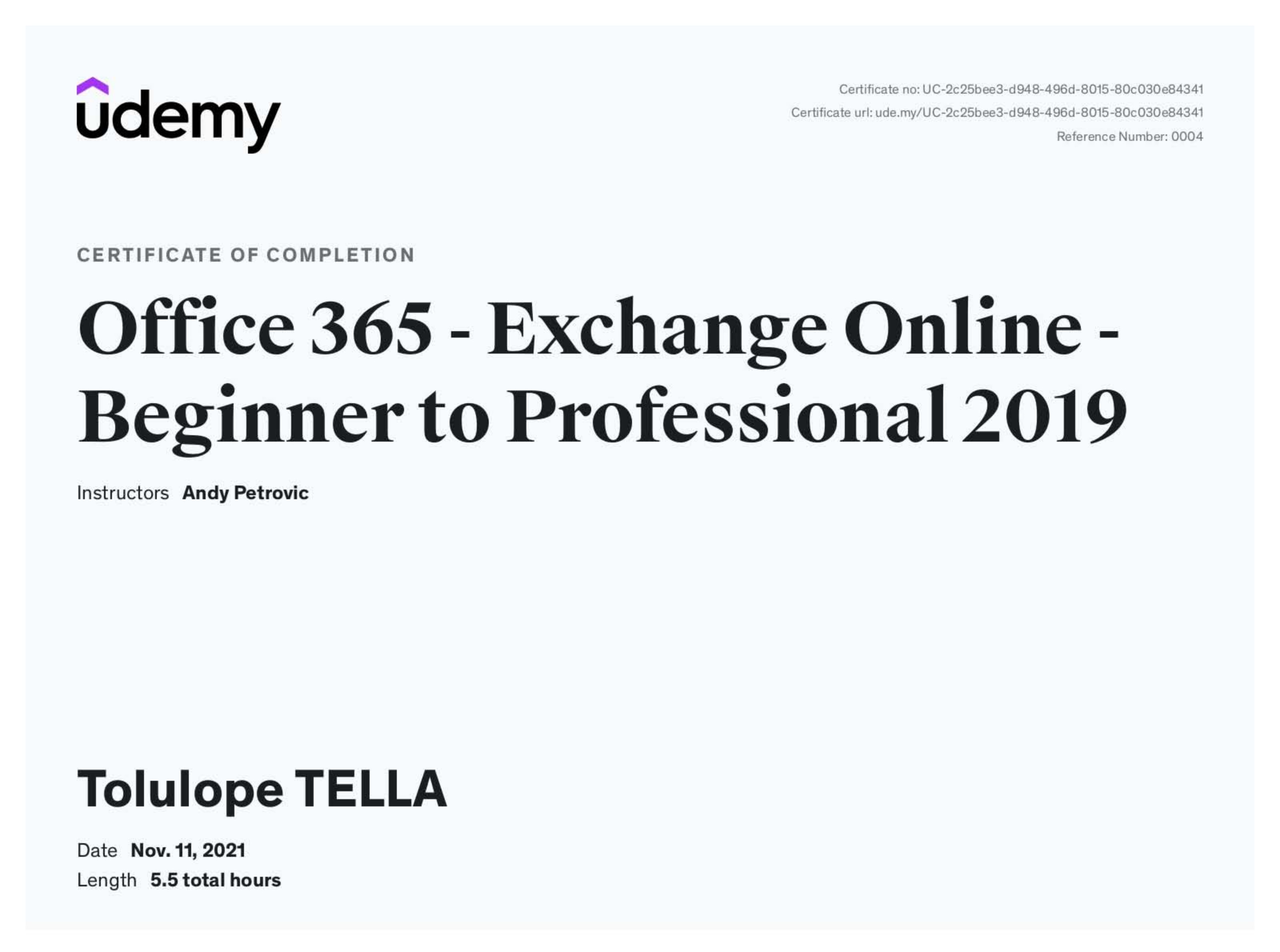 Office 365 - Exchange Online certificate