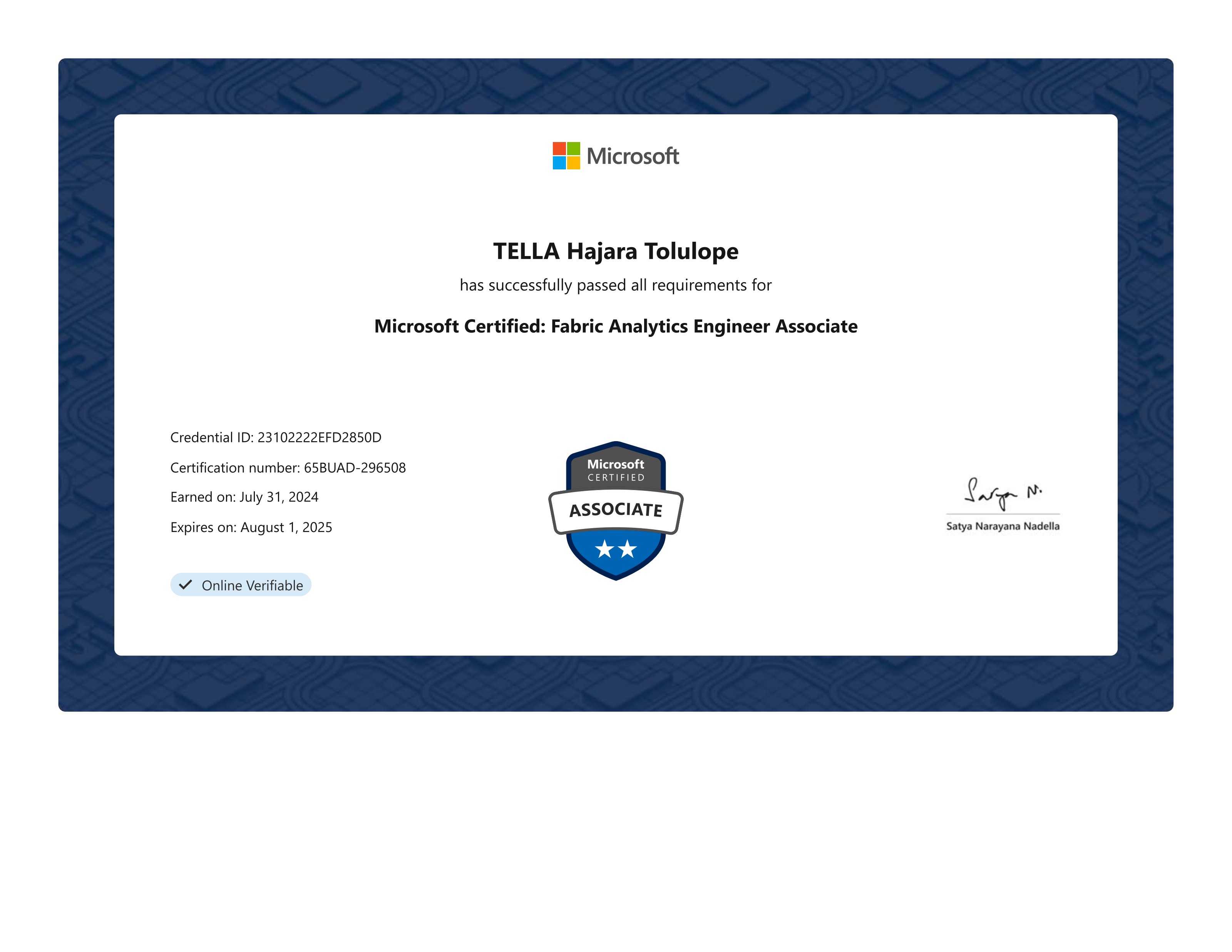 Microsoft Certified: Fabric Analytics Engineer Associate certificate