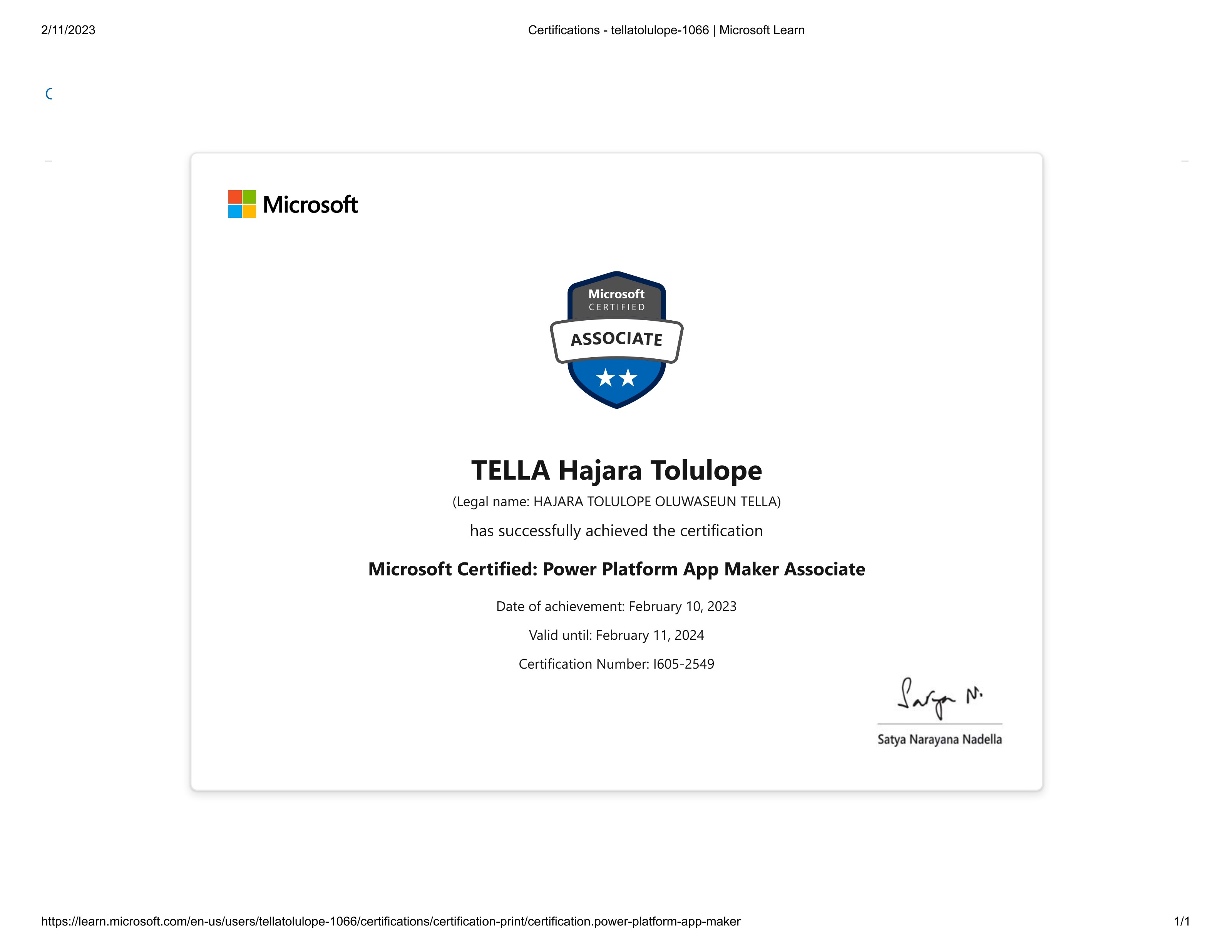 Microsoft Certified: Power Platform App Maker Associate certificate